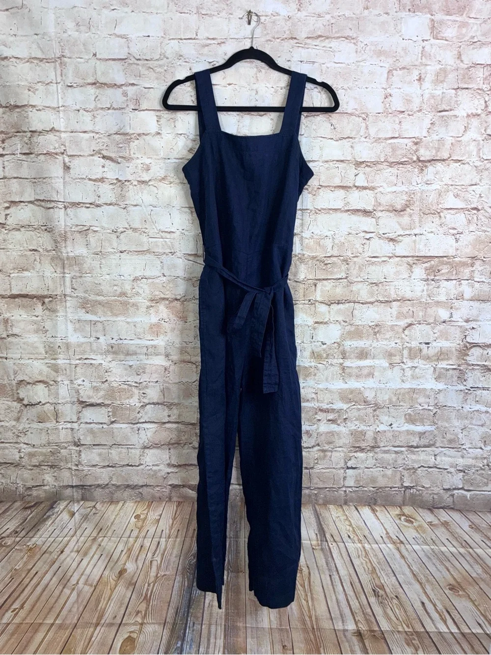 Quince 100% European Linen Square Neck Jumpsuit in Deep Navy Size Small